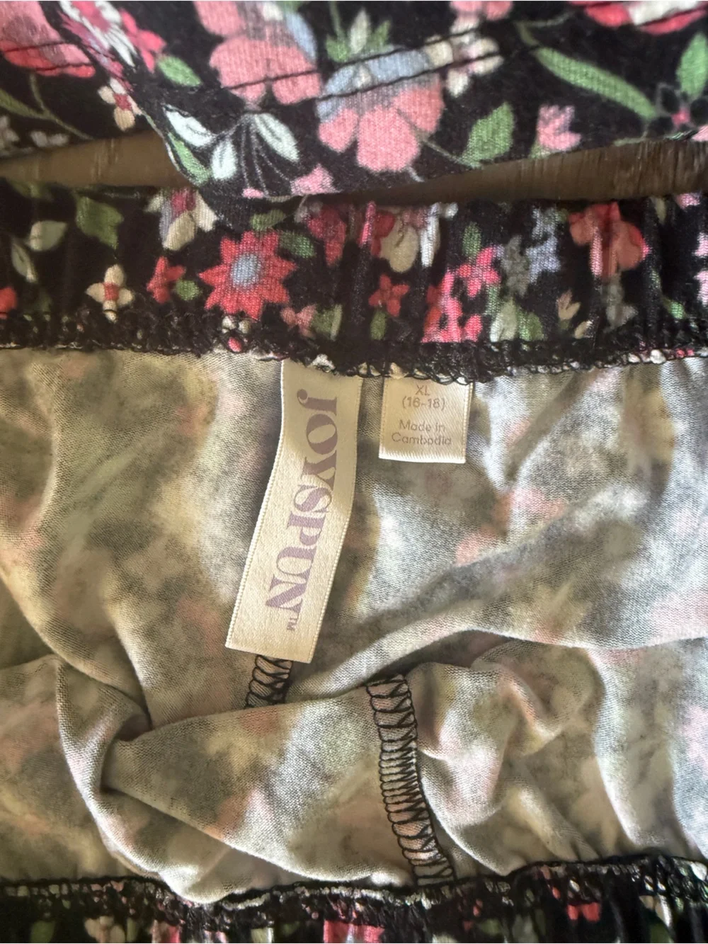 Joyspun Black Floral Short Pajama Set with Pink, White & Blue Flowers - Picture 4 of 5